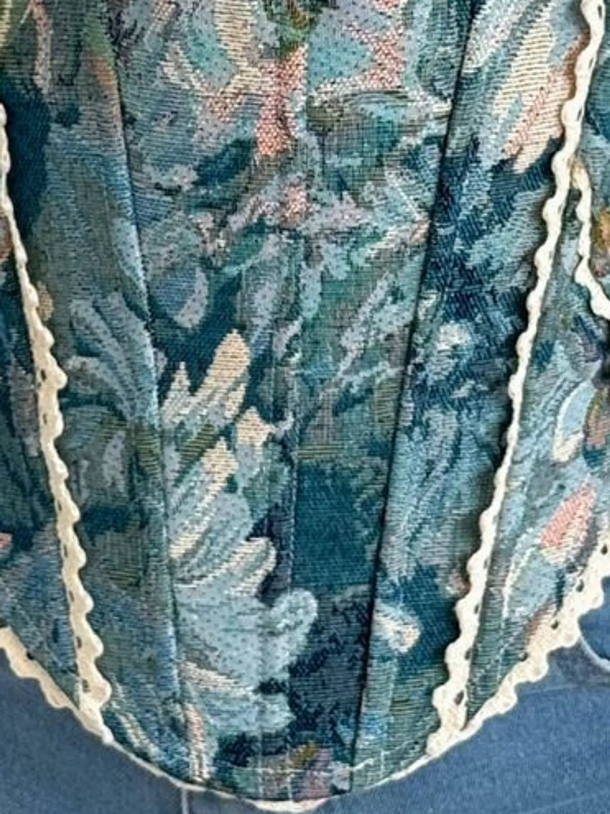 Peacock Blue lace up back printed cami, detail view