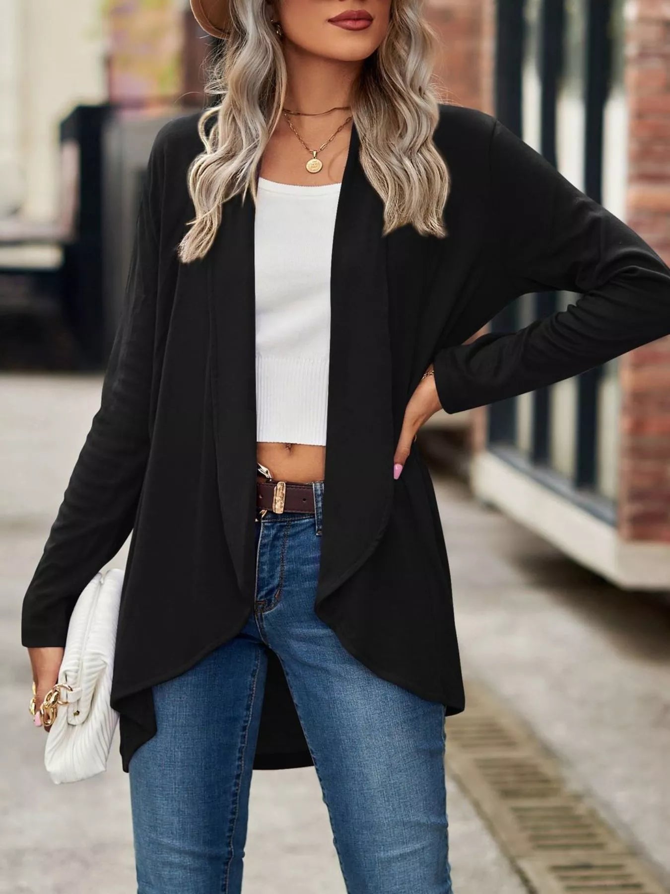 Trendsi Open-Front Dropped Shoulder Cardigan -