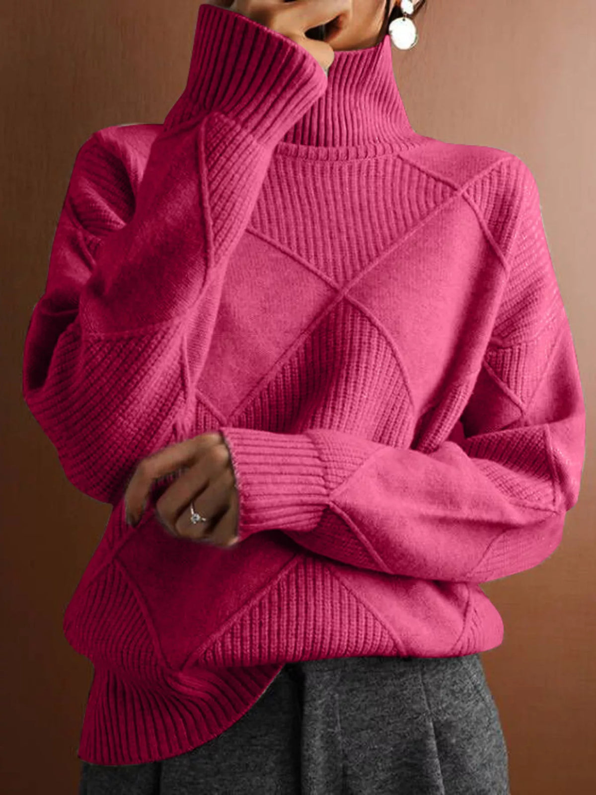 Trendsi Argyle Pattern Turtleneck Sweater -
