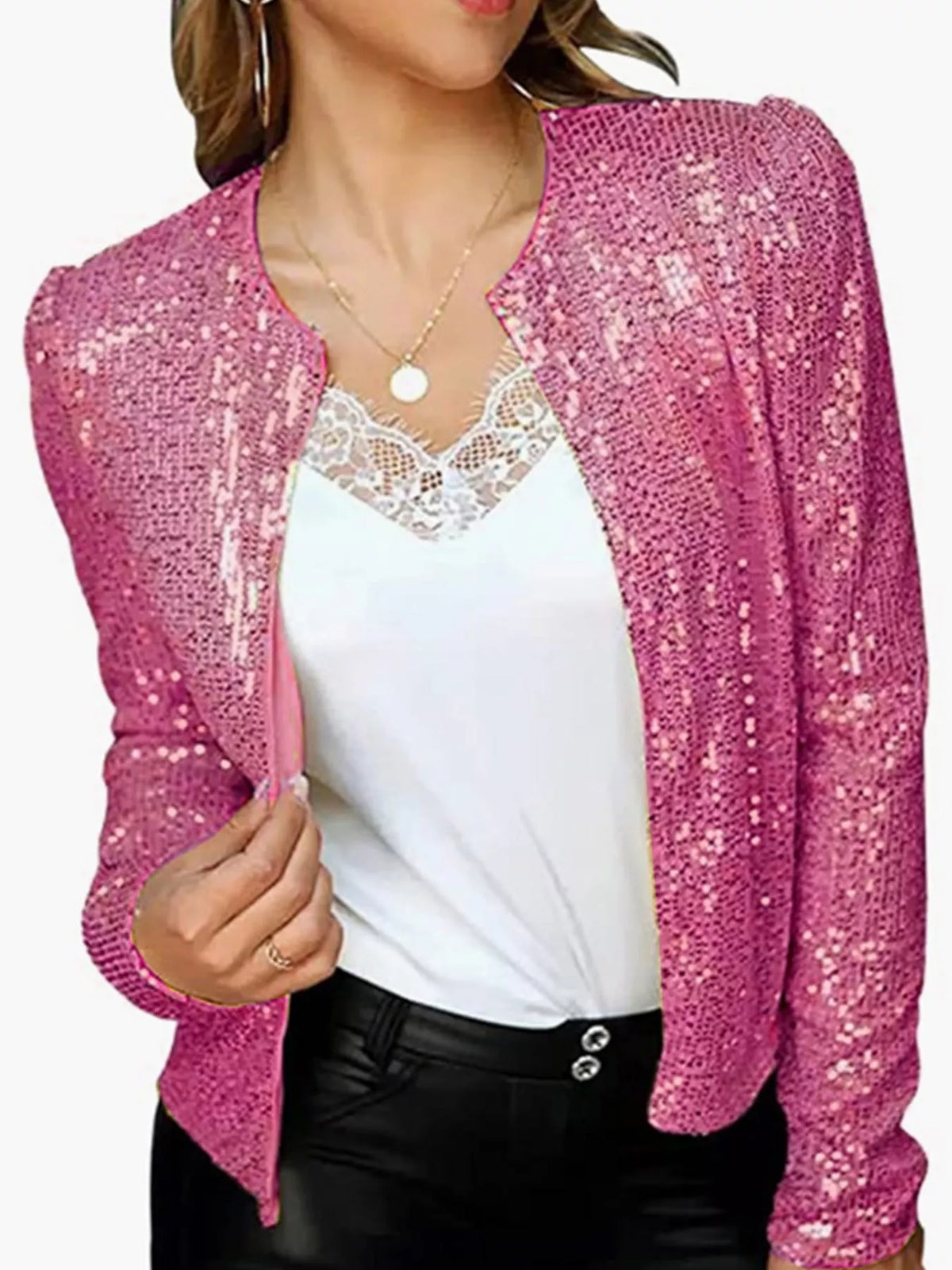 Sequin Long Sleeve Jacket — front view
