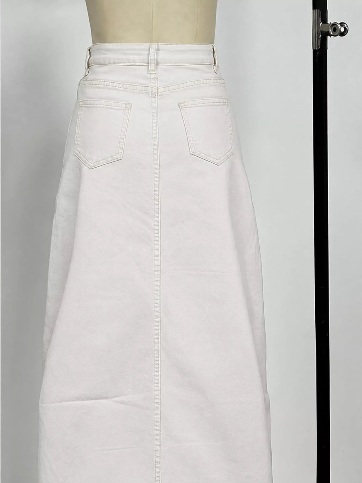 Raw Hem Maxi Denim Skirt — back view