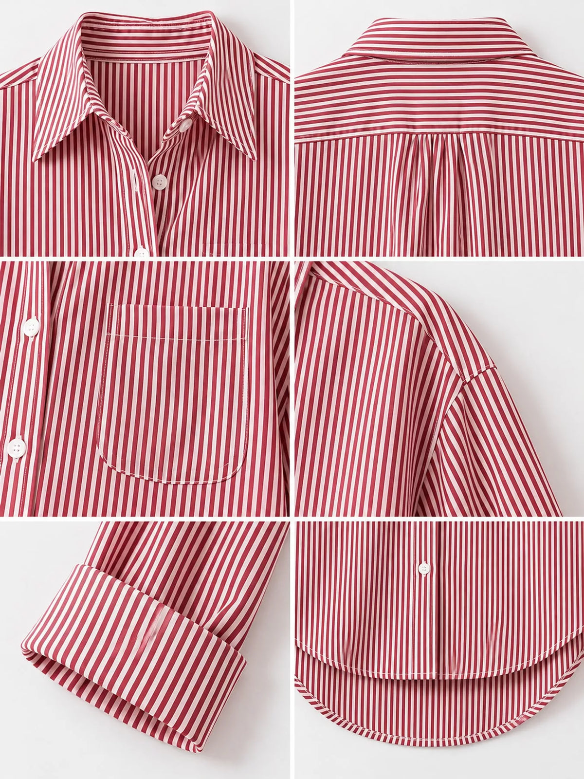 Striped long shirt, red detail collage