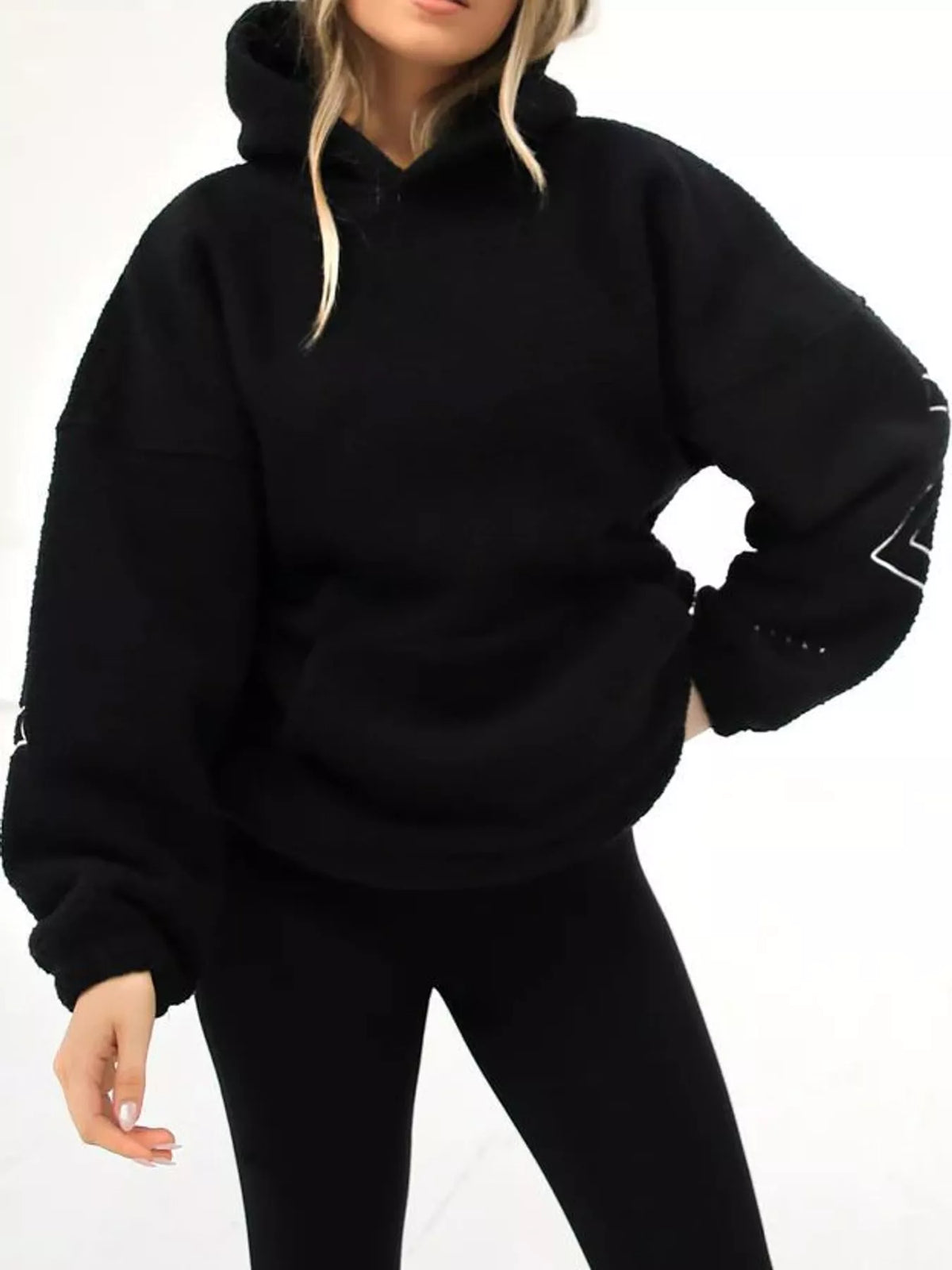 Letter Oversized Sherpa Hoodie — front view