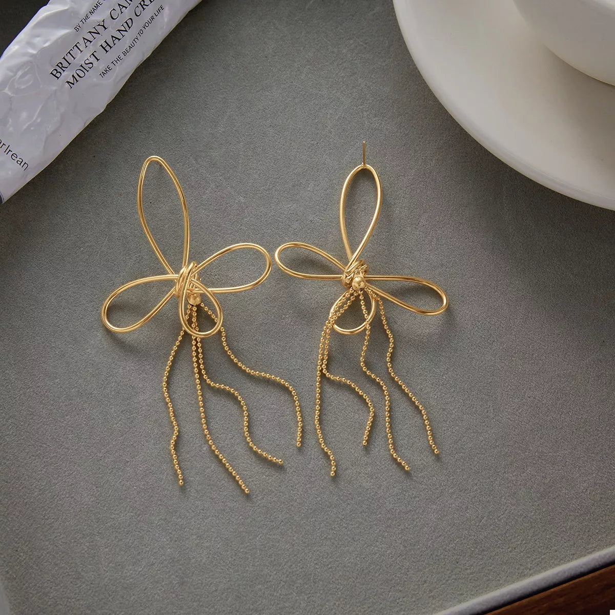 Trendsi 18K Gold-Plated Tassel Bow Earrings -