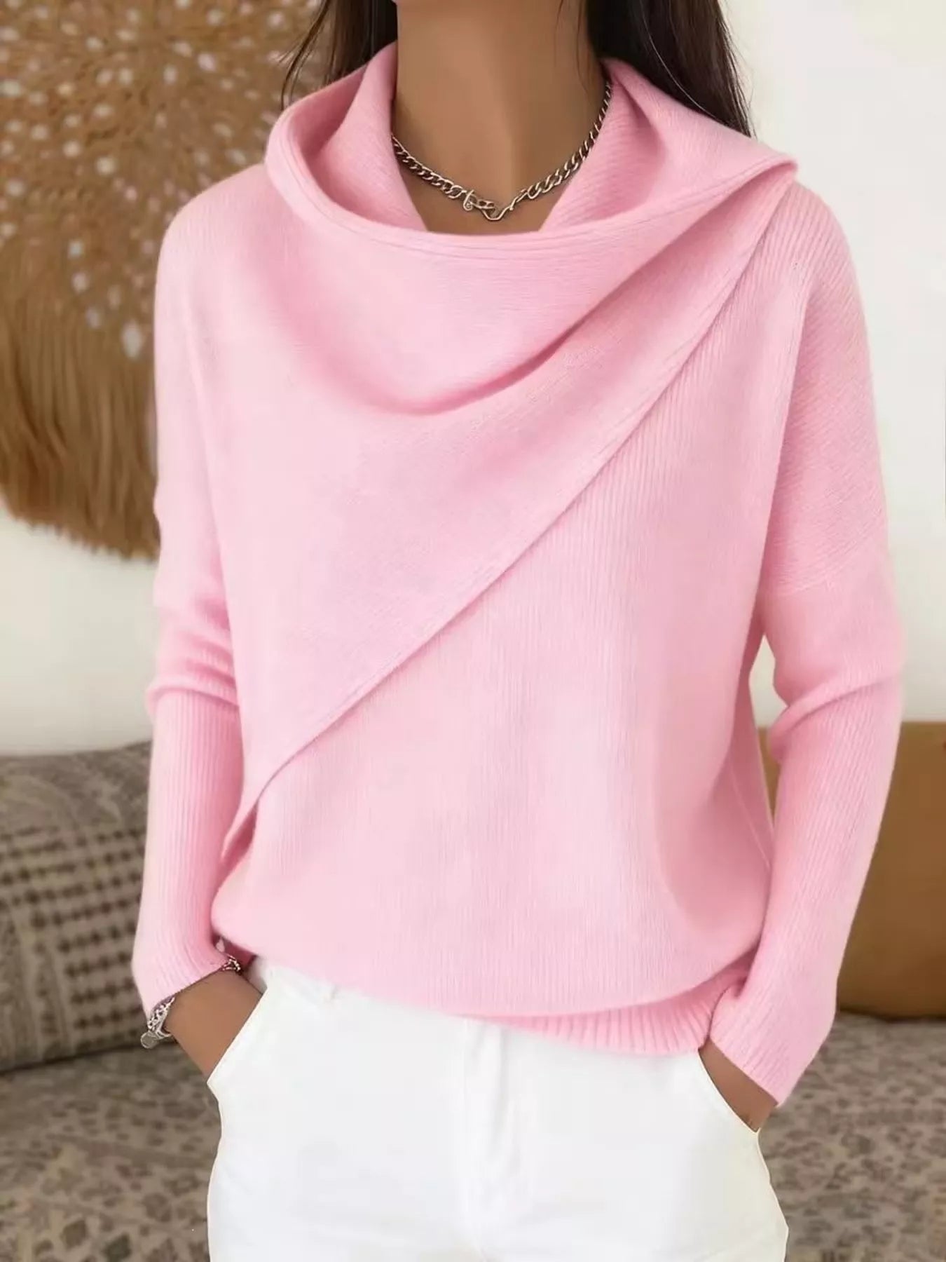 Trendsi Full Size Solid Color Cowl Neck Sweater Plus Size -