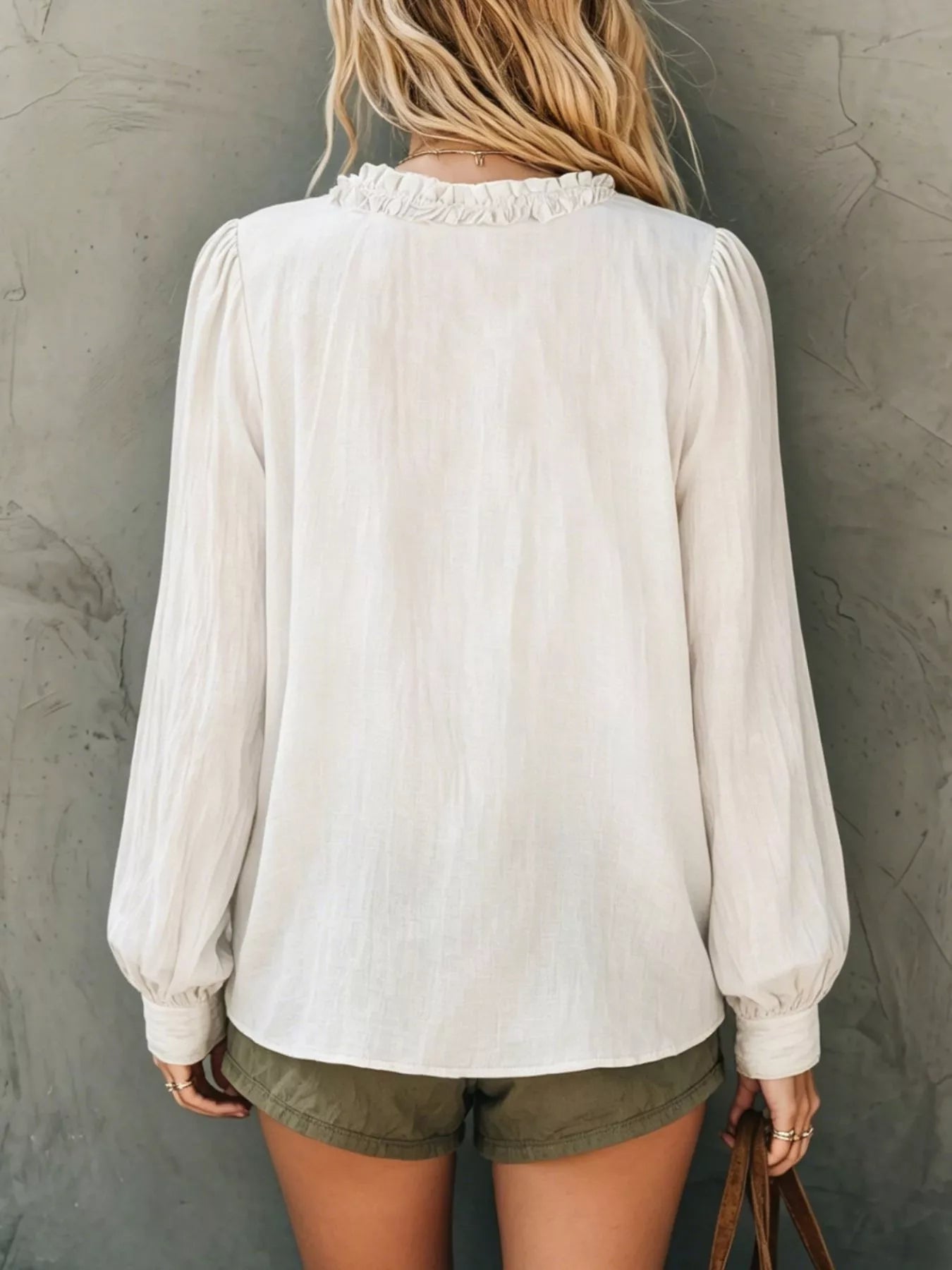 Trendsi Bohemian Ruffled V-Neck Long Sleeve Blouse -