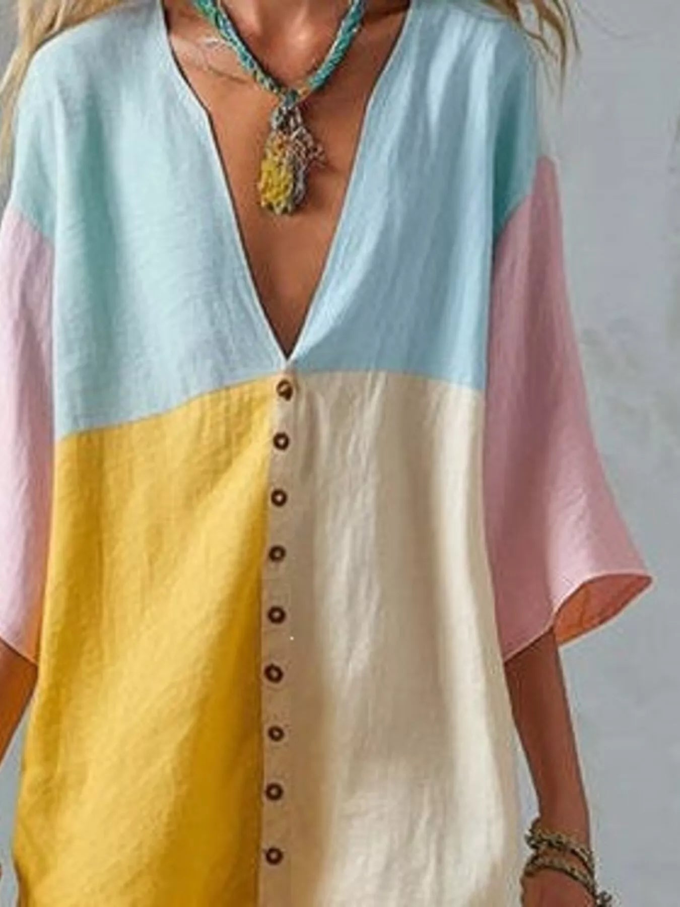 Trendsi Color Block V-Neck Mini Dress -