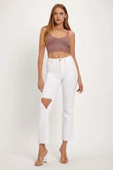 Trendsi RISEN Full Size Distressed Cropped Straight Jeans -