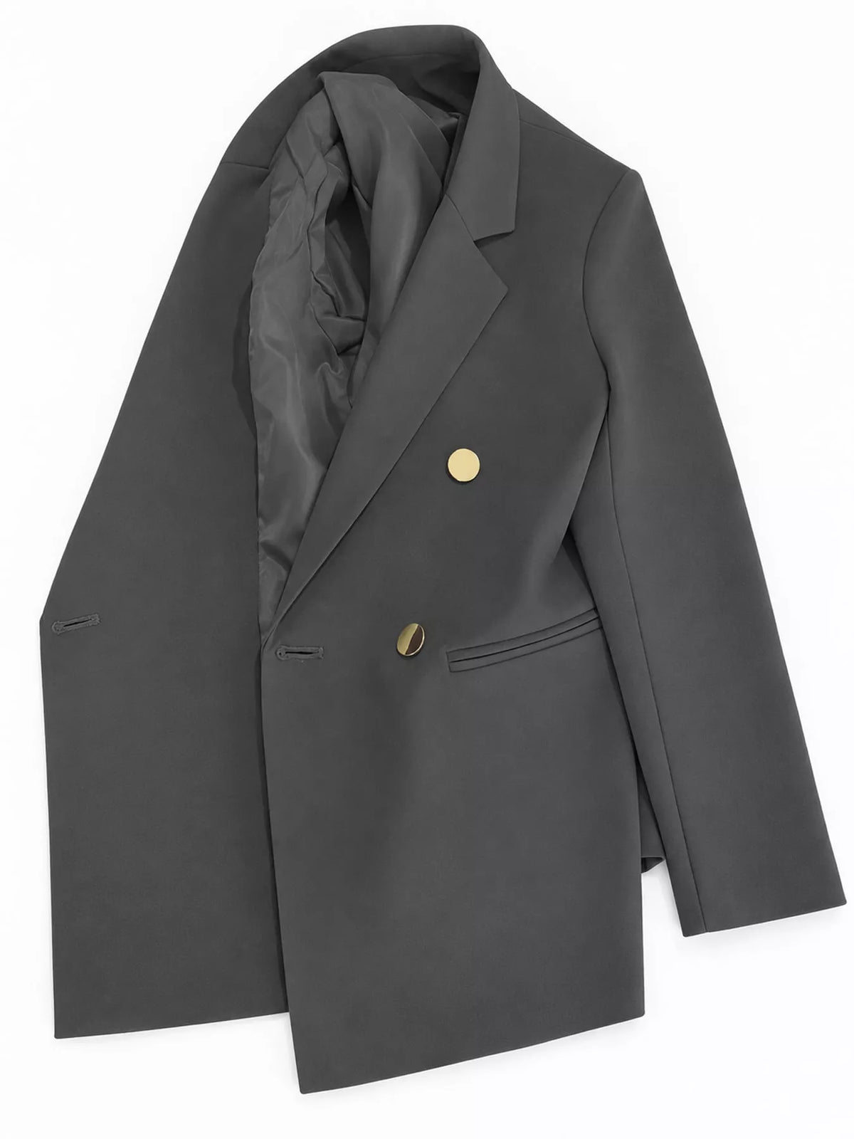 Dark gray double-breasted lapel collar blazer