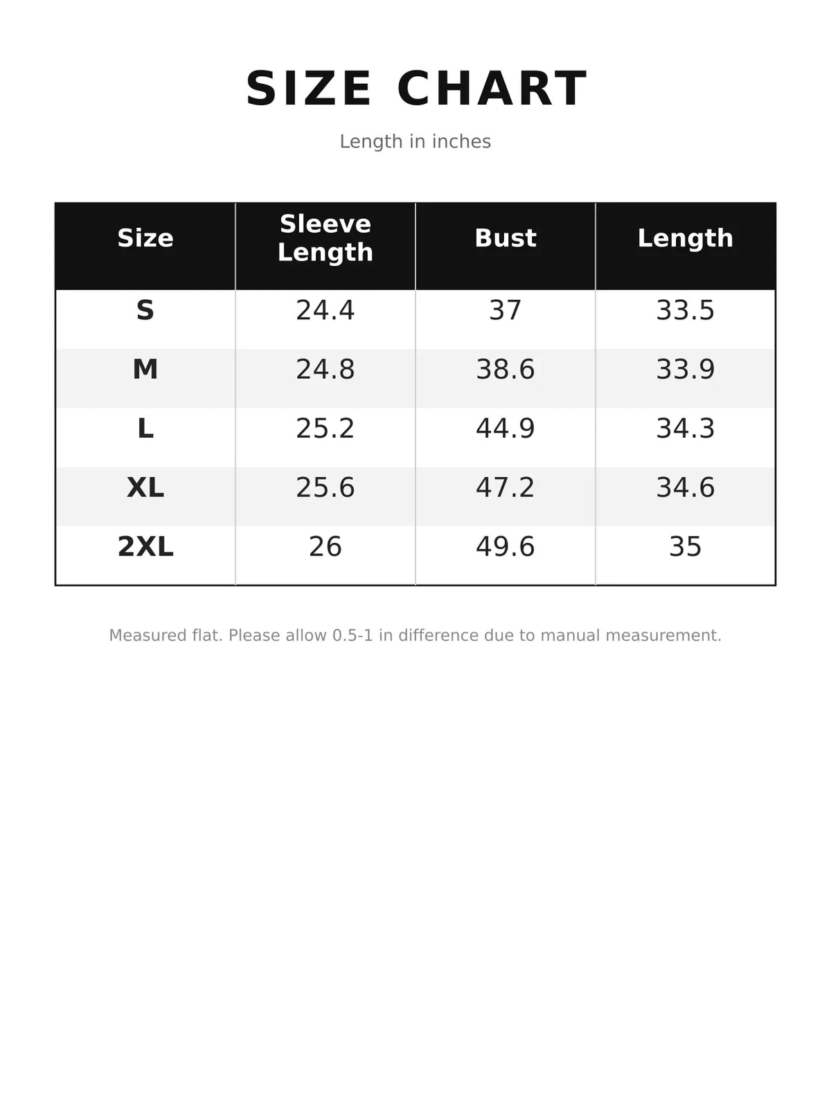 Size chart for lace-hem dress