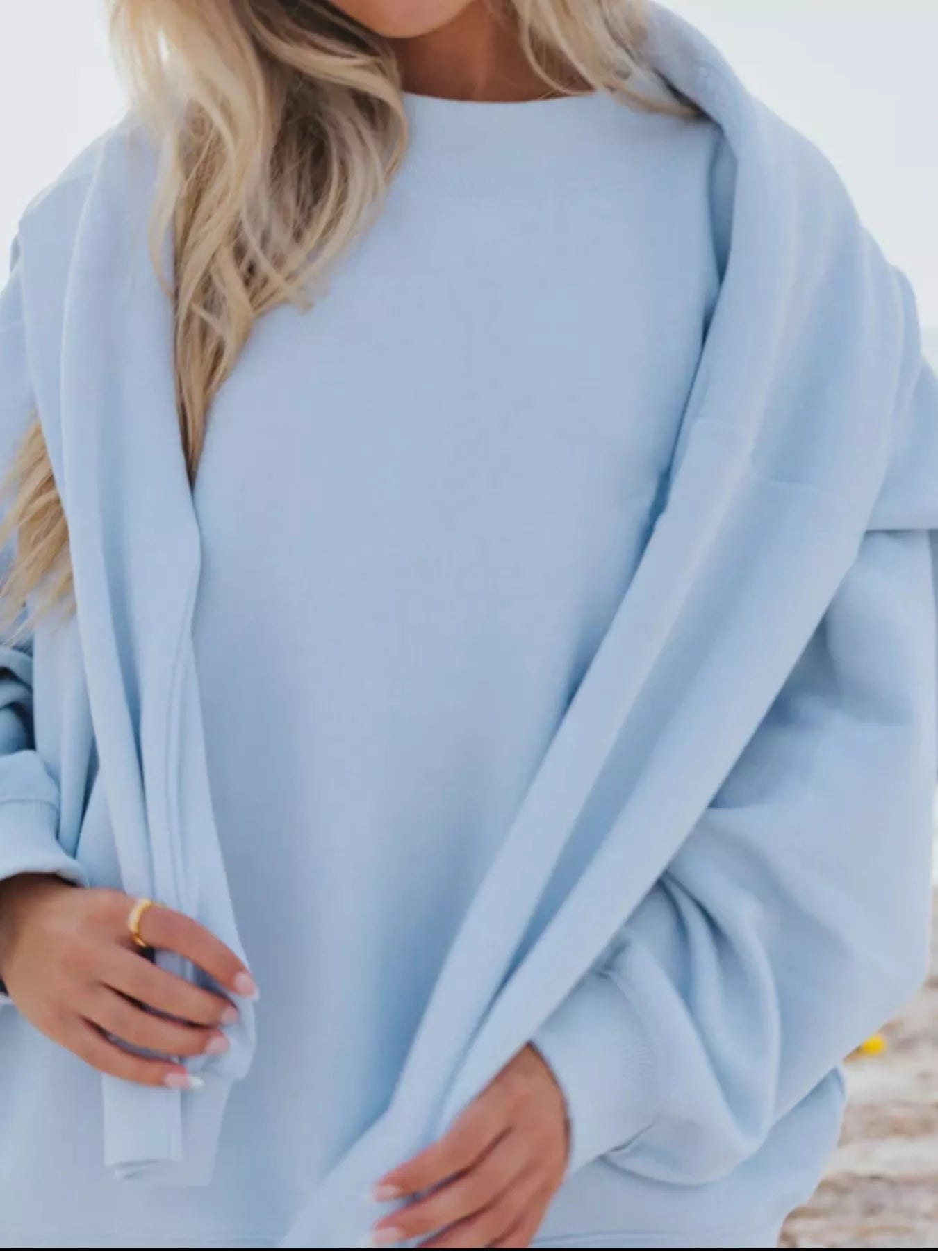 Trendsi Relaxed Fit Round Neck Sweatshirt and Shorts Set -