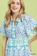 Trendsi Umgee Mixed Floral Tiered Mini Dress with Flutter Sleeves -