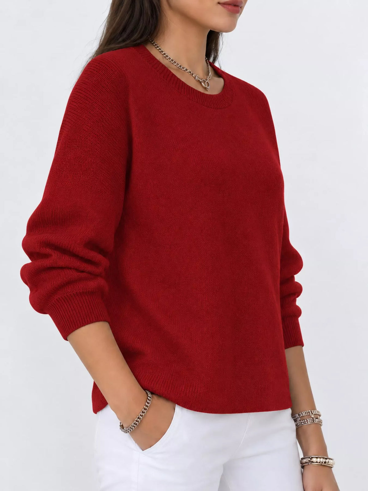 Red crew neck sweater