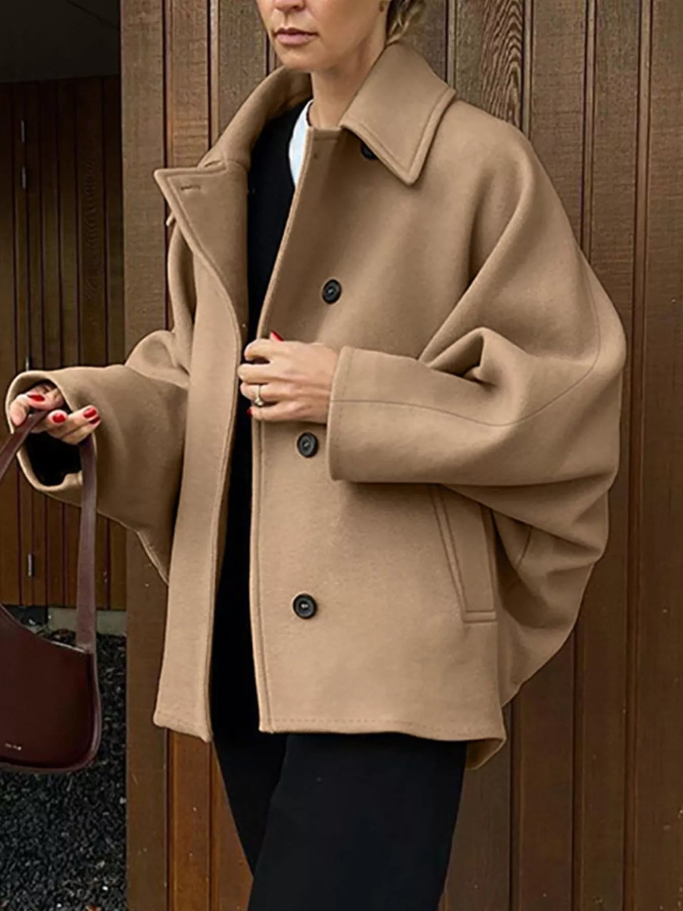 Trendsi Oversized Lapel Collar Button-Down Coat -