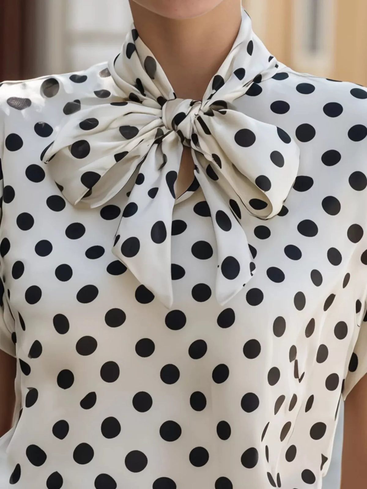 Trendsi Polka Dot Bow Tie Blouse -