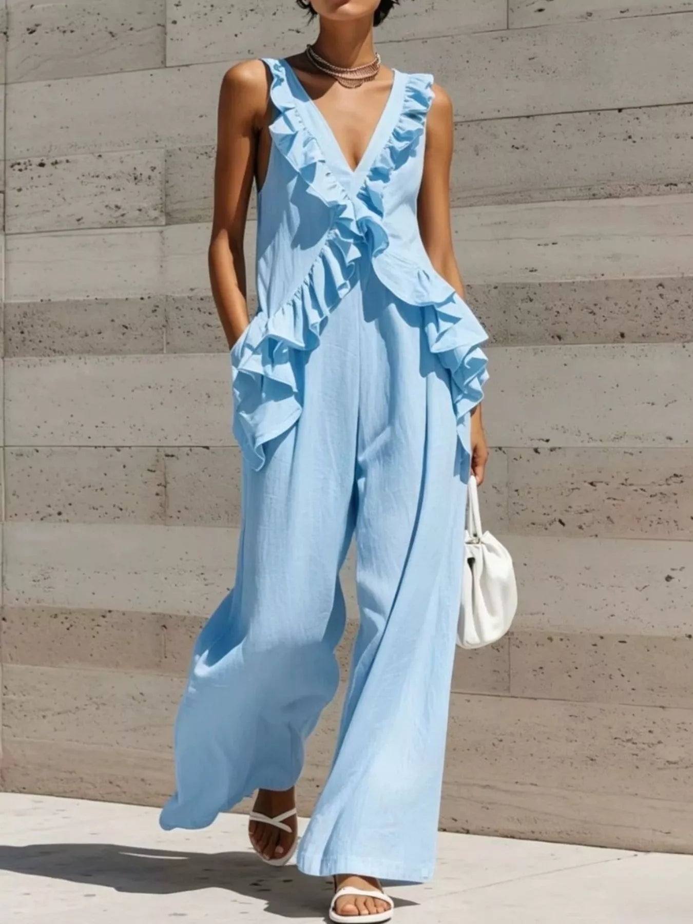 Trendsi Ruffled V-Neck Sleeveless Jumpsuit -