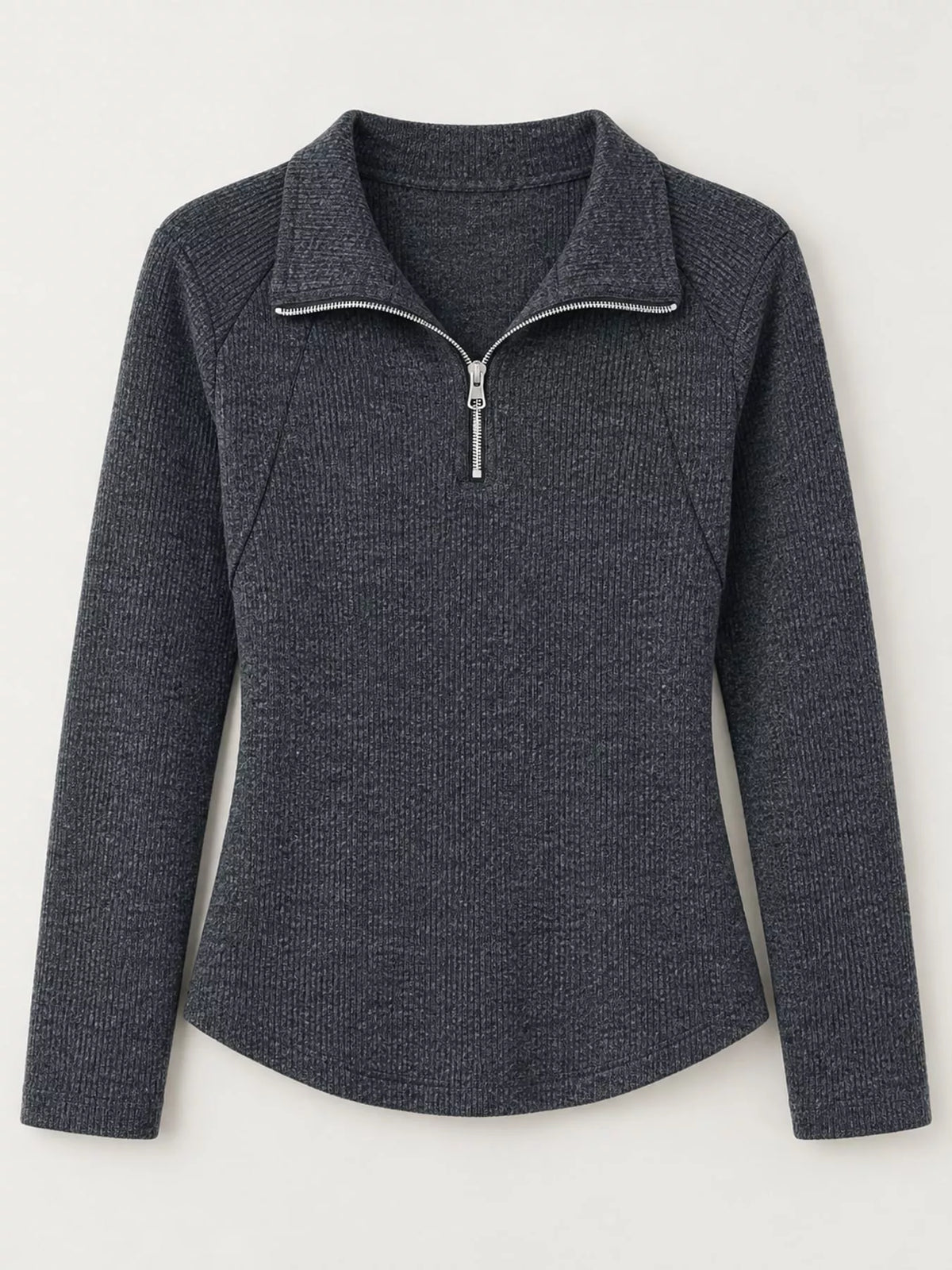 Quarter-zip ribbed top, charcoal flat front