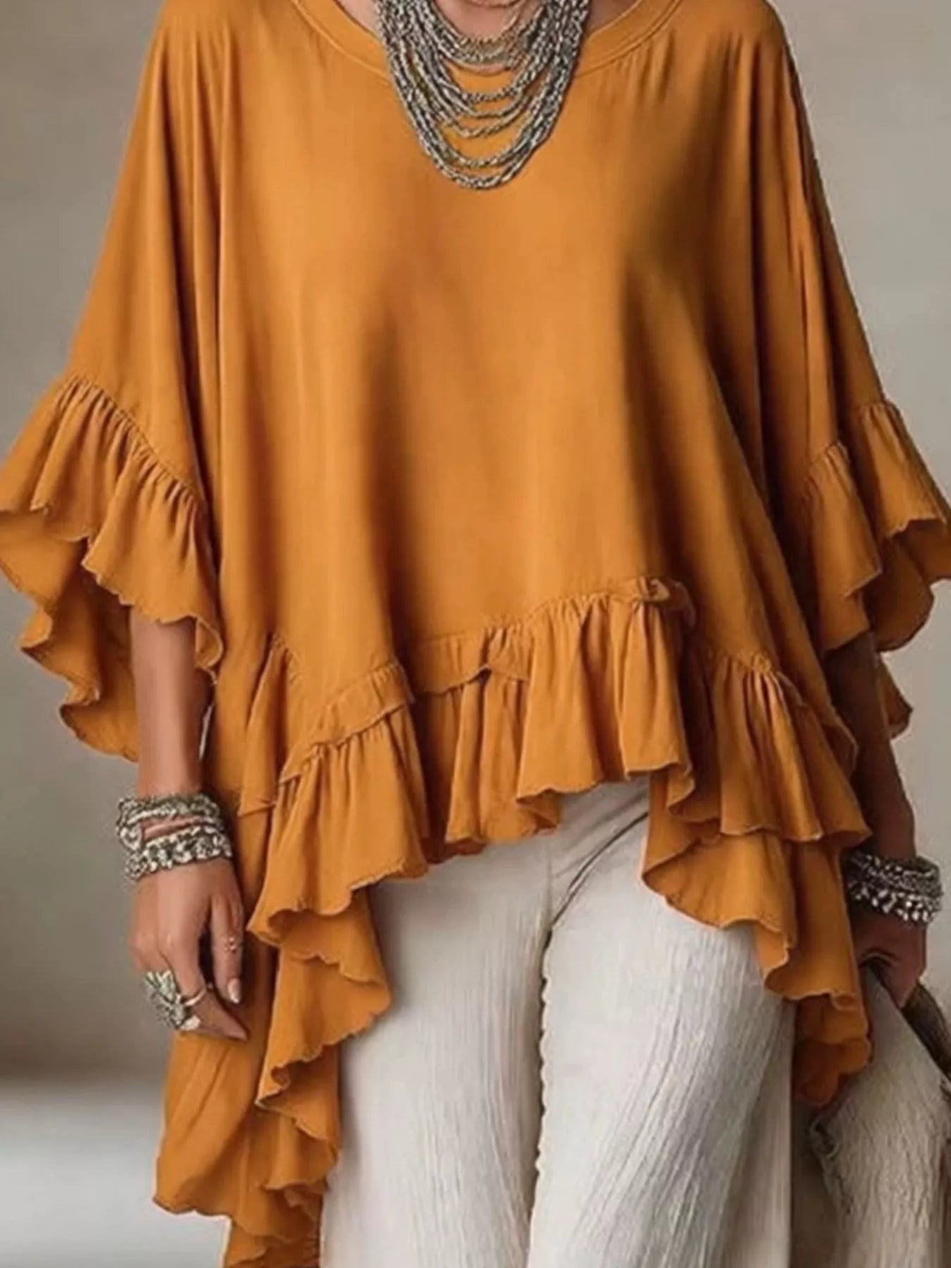 Trendsi Ruffled Hem Loose Fit Top -