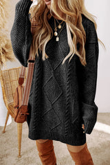 Trendsi Cable-Knit Round Neck Sweater Dress -