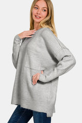 Trendsi Zenana High-Low Hem Drop Shoulder Sweater -