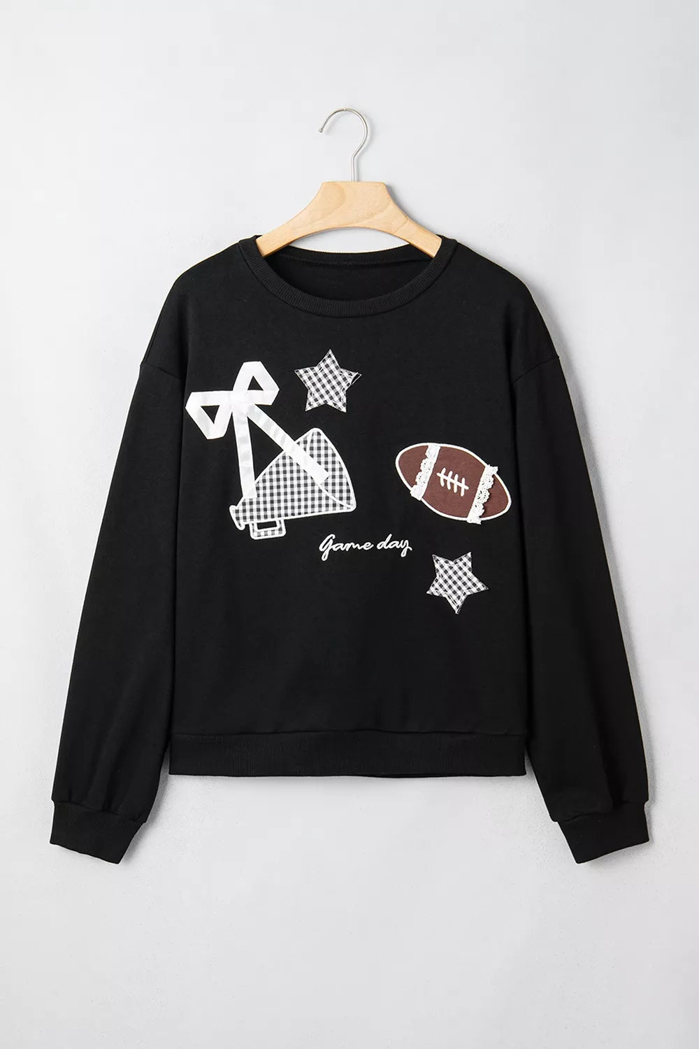 Trendsi Gingham Patch Embroidered Rugby Game Day Stars Sweatshirt -