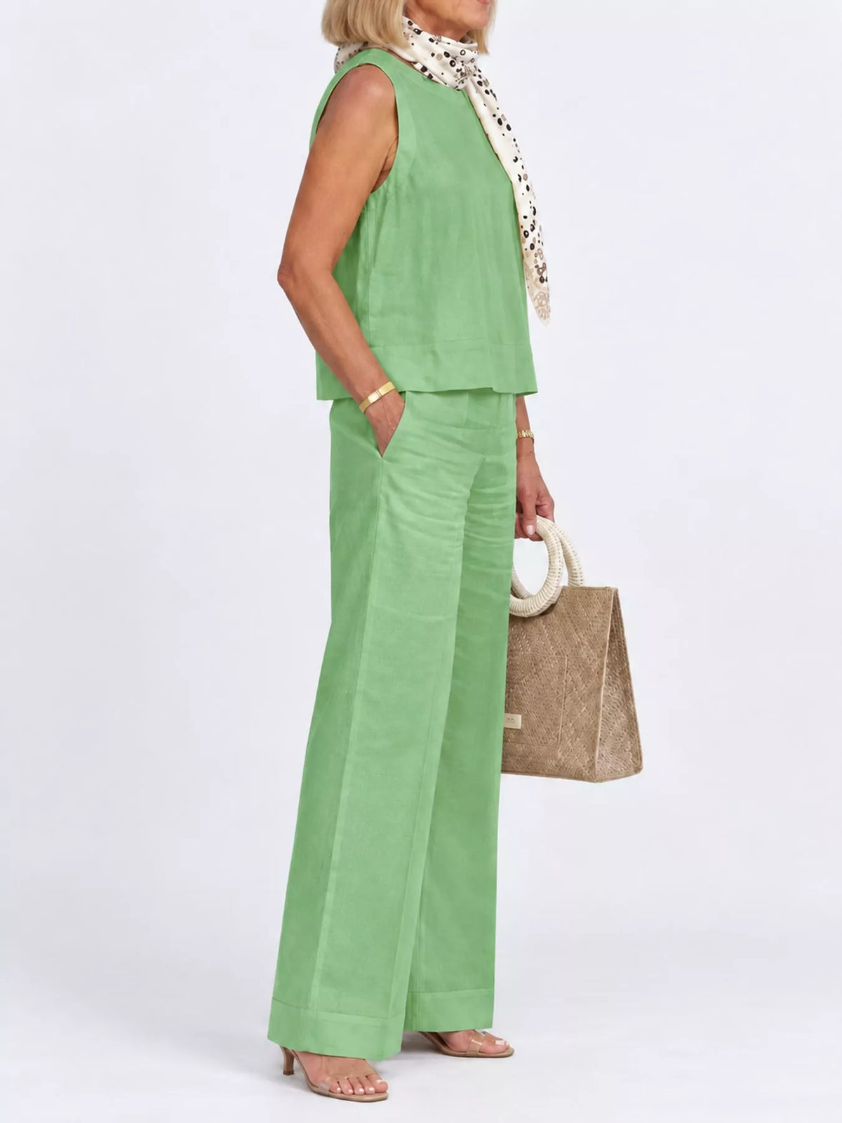 Sleeveless Top and Wide-Leg Pants Set — side view