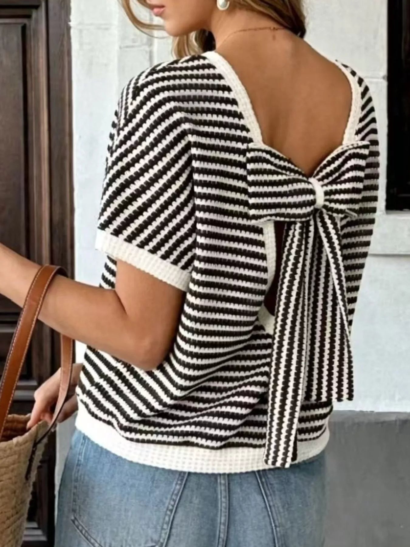 Trendsi Striped Knit Relaxed Fit T-Shirt -