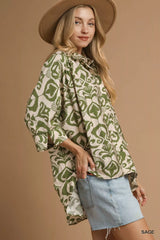 Trendsi Umgee Abstract Print Button-Up Oversized Shirt -