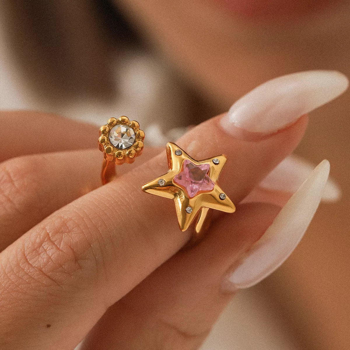 Trendsi 18K Gold-Plated Zircon Star Open Ring -