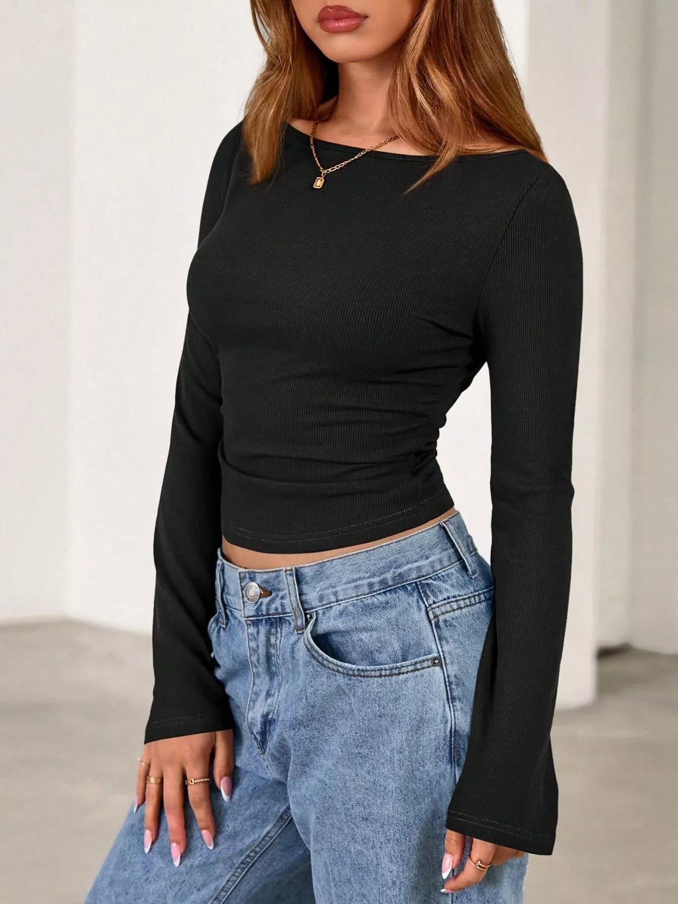Trendsi Boat Neck Flare Sleeve T-Shirt -