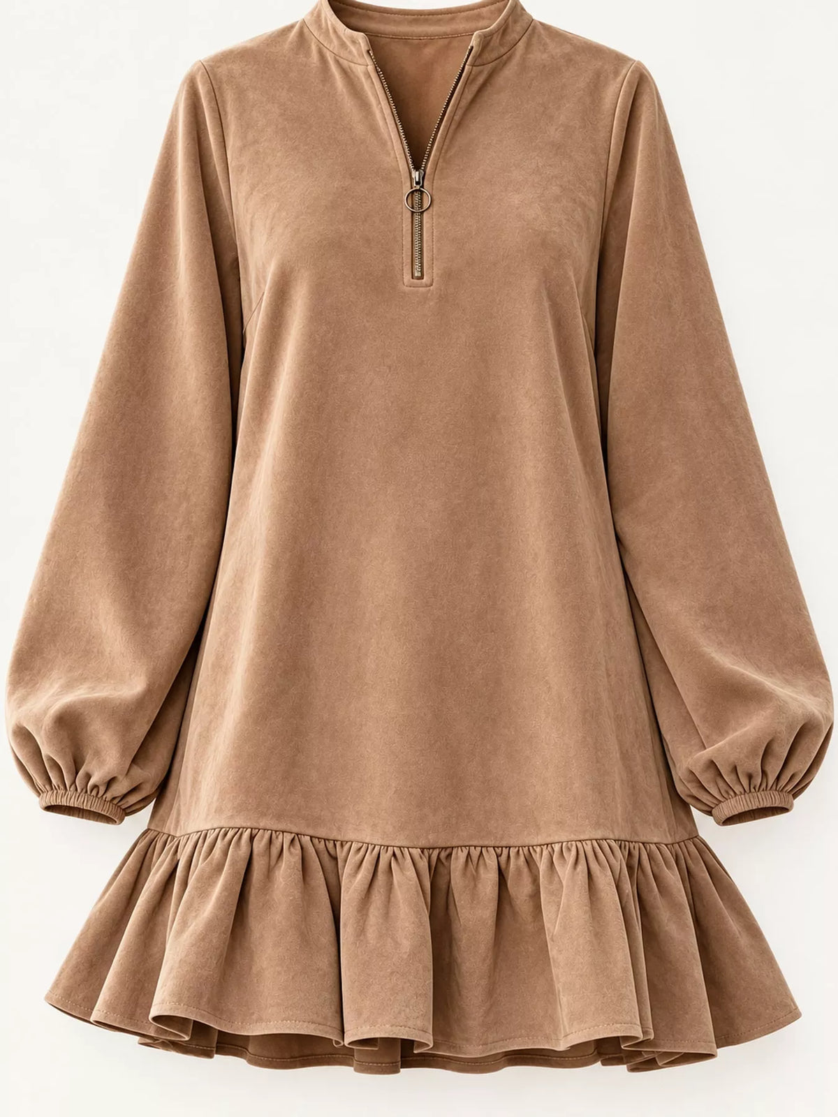 Quarter-zip dress, beige flat lay
