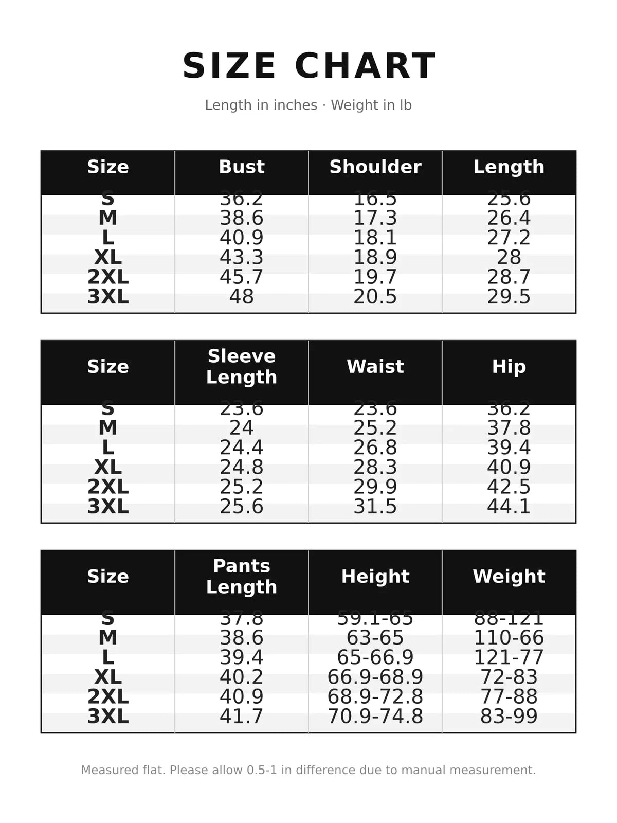 Size chart for ribbed trim crew neck dropped shoulder sweatshirt