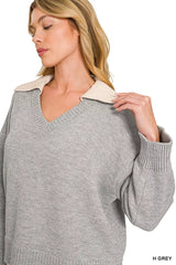 Trendsi Zenana Dual-look Collared V-neck Sweater -
