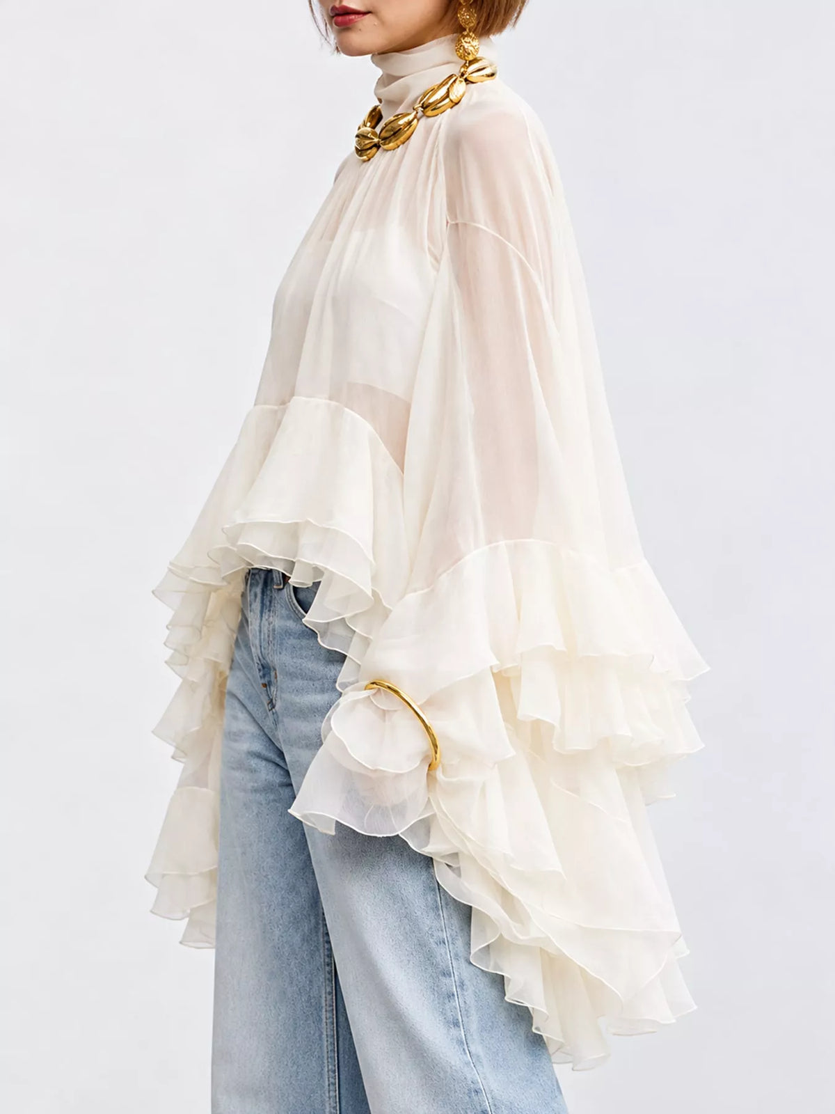 Off-White ruffled turtleneck long sleeve blouse