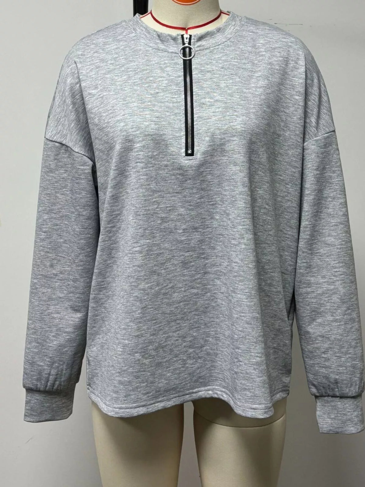 Trendsi Quarter-Zip Dropped Shoulder Sweatshirt -