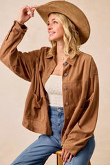 Trendsi BiBi Corduroy Relaxed Fit Shacket with Back Pleat -