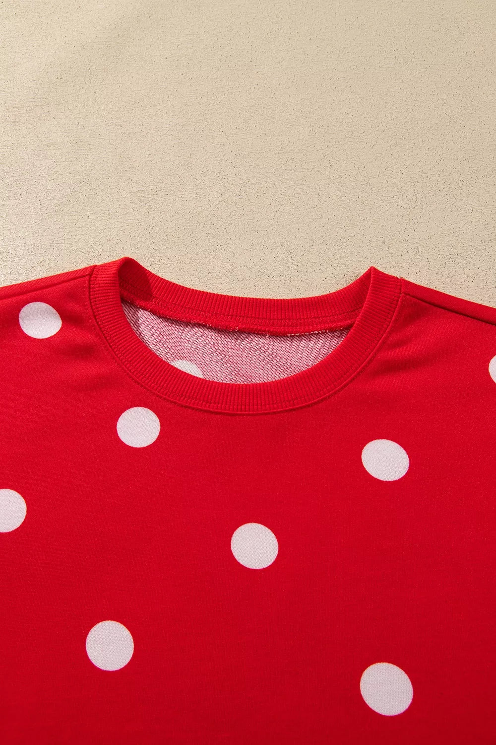 Polka Dot Raw Hem Top and Skort Set, neckline detail