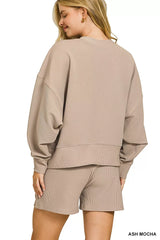 Trendsi Zenana Ribbed Round Neck Pullover and Shorts Set -