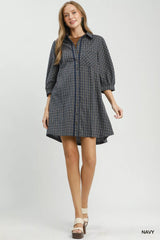 Trendsi Umgee Plaid Button Down Oversized Shirt Dress -