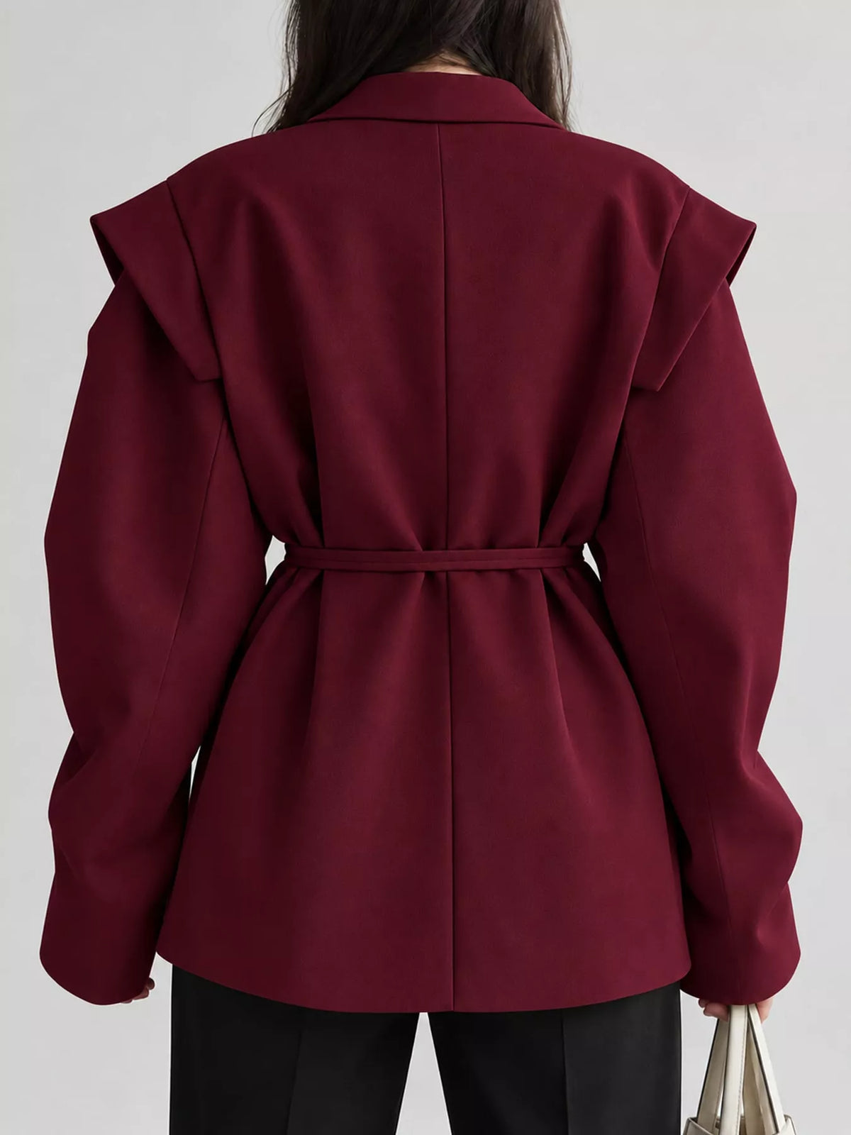 Collared long sleeve blazer, back view