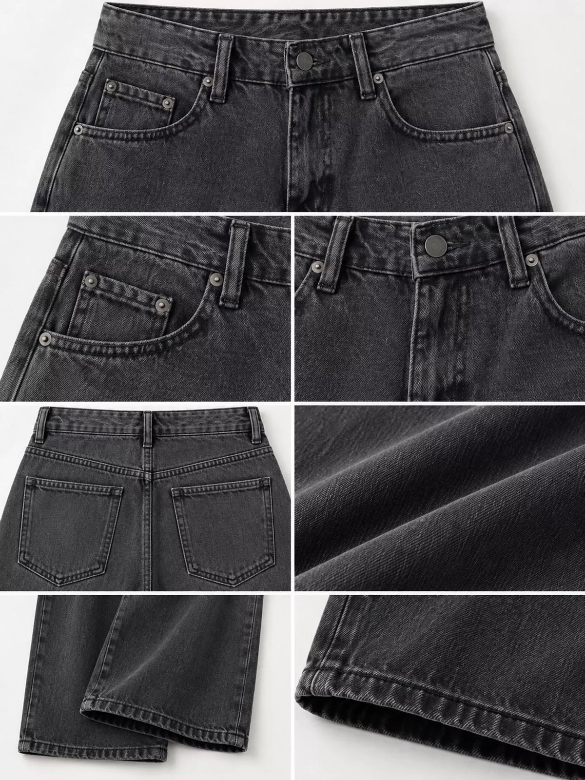 Wide-Leg Vintage Wash Jeans in gray, construction detail