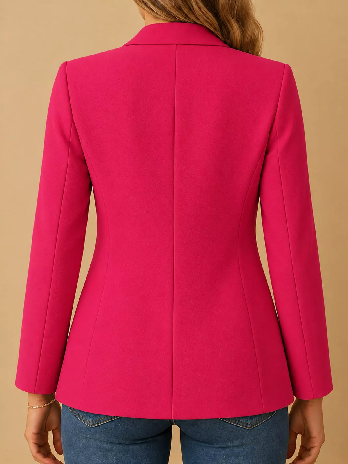 Collared long sleeve blazer, back view