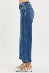 Trendsi RISEN High Rise Wide Leg Jeans With Pocket Button Detail -