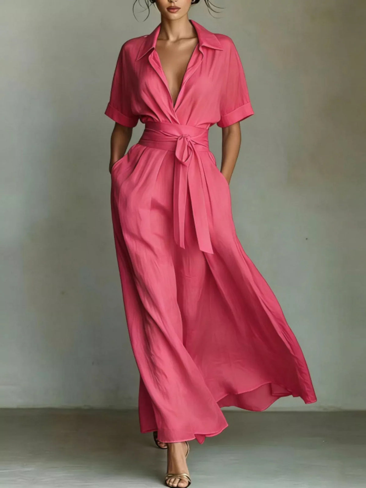 Maxi shirt dress, pink front