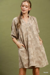 Trendsi Umgee Floral Textured Jacqaurd V-Neck Dress -