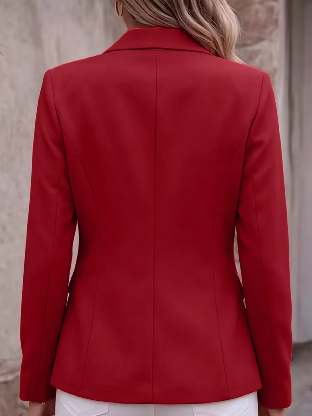 Collared long sleeve blazer, back view