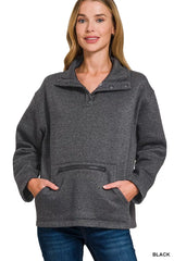 Trendsi Zenana Fleece Washed High Neck Kangaroo Pocket Sweatshirt -