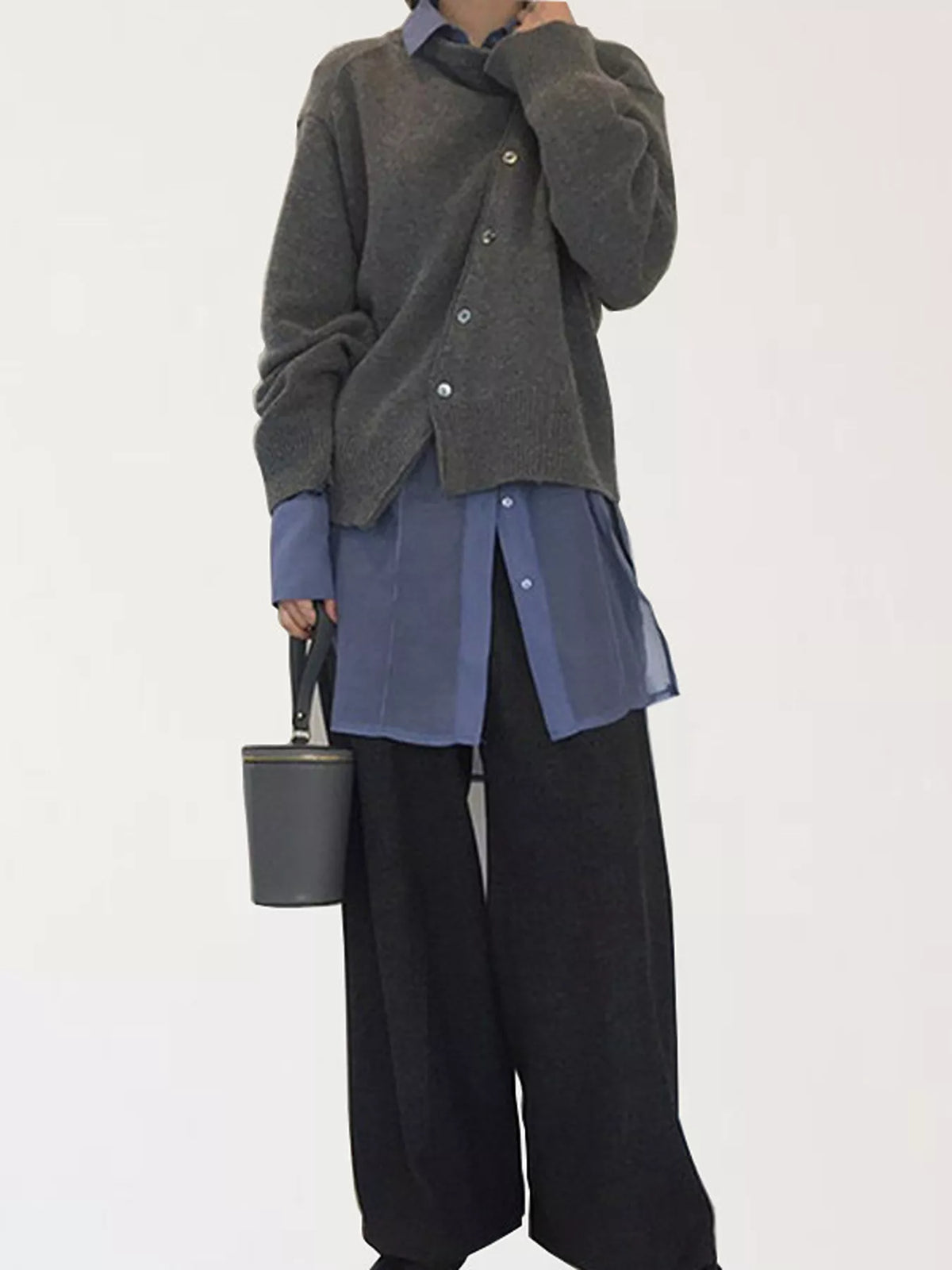 Trendsi Asymmetric Button-Down Sweater -