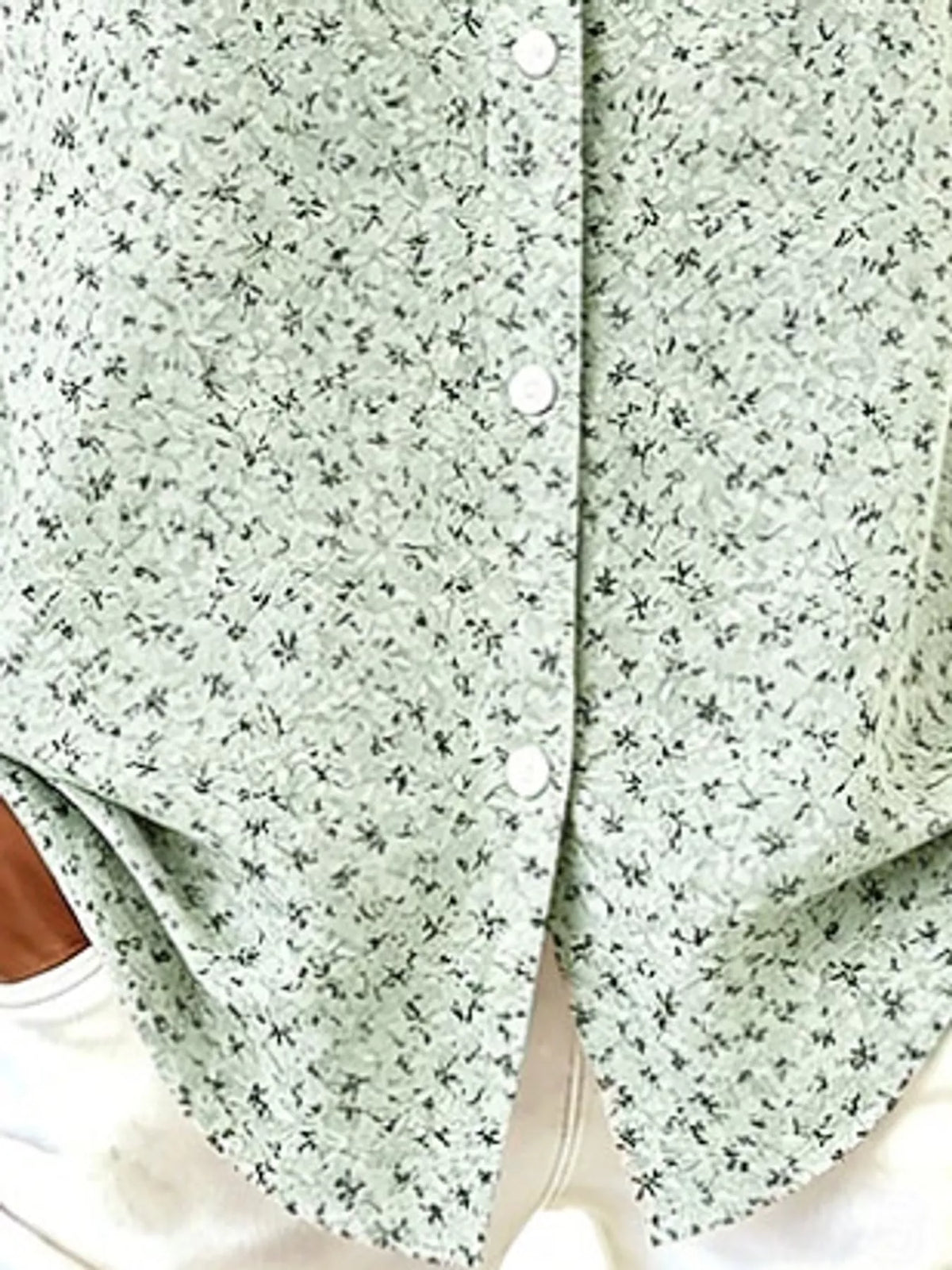 Sage green microfloral hem detail long sleeve shirt