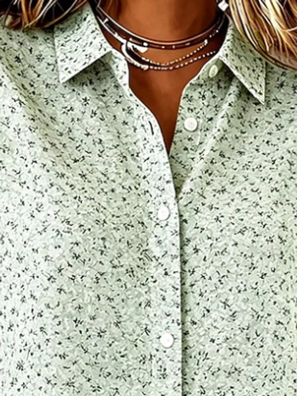 Sage green microfloral collar detail long sleeve shirt